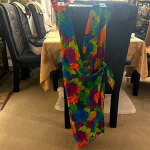 100% cotton bright floral wrap dress